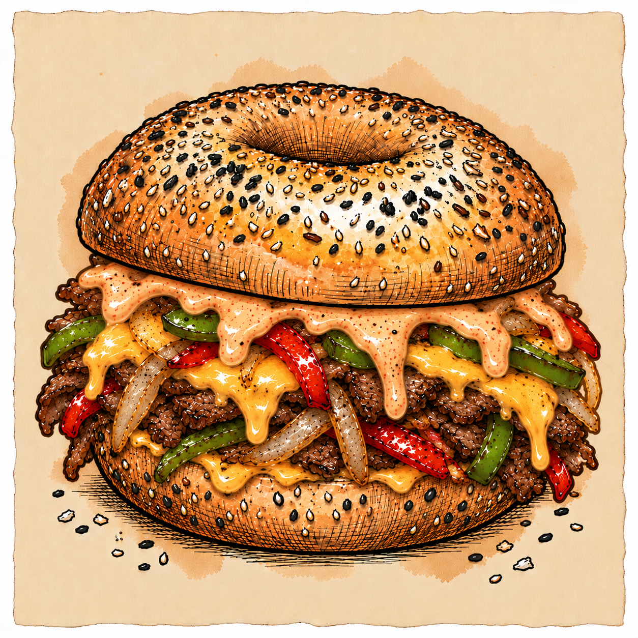 CHEESE STEAK bagel sandwich