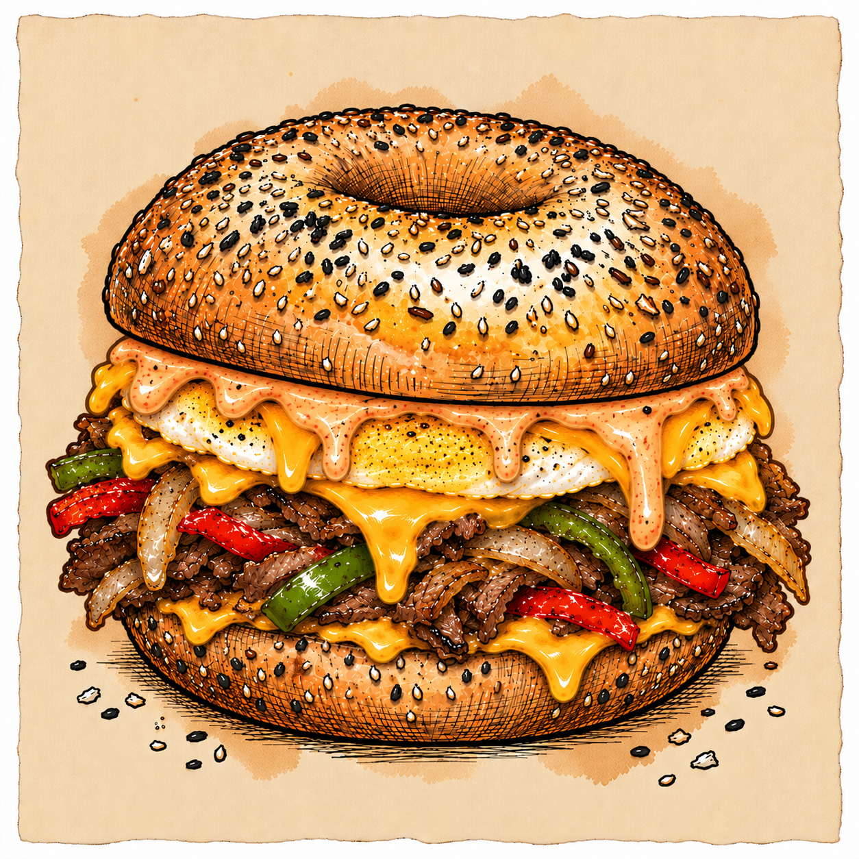 STEAK + EGG bagel sandwich