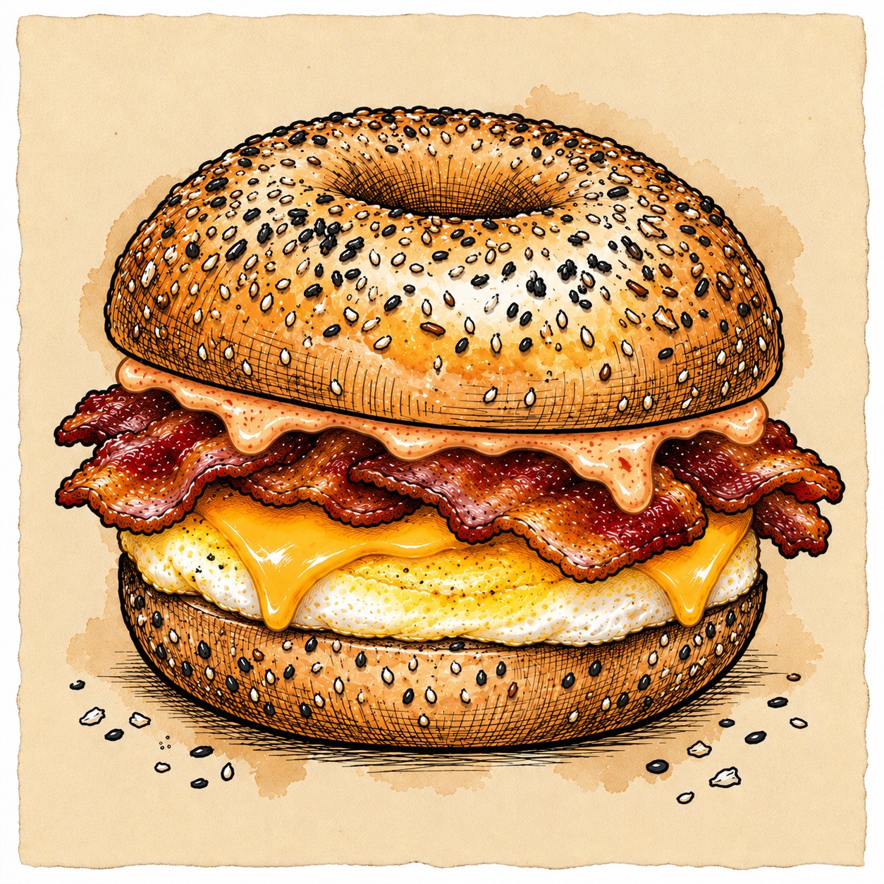 BACON, EGG + CHEESE bagel sandwich