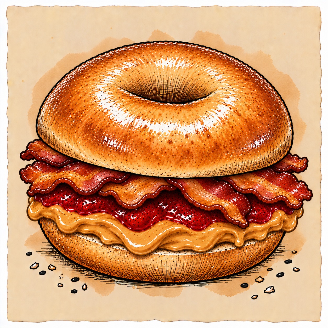 BACON, PEANUT BUTTER + JELLY bagel sandwich