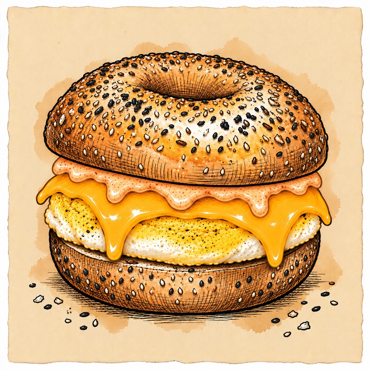 EGG + CHEESE bagel sandwich